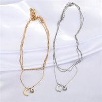 European Cross-border Fashion Simple Metal Stacked Necklace Rhinestone Star Moon Pendant Clavicle Chain main image 6