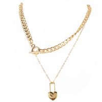 European And American Geometric Jewelry Cross Chain Golden Heart Pendant Multi-layer Necklace sku image 1