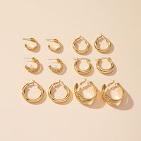 Jewelry Wholesale 6 Pairs Of Ear Hoop Earrings Set Geometric Jewelry Earrings sku image 1