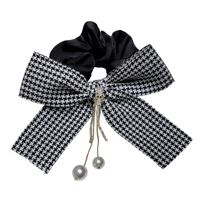 Korean Hair Accessories Black White Houndstooth Bow Tassel Hair Ring sku image 1