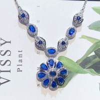 Luxury Imitation Sapphire Sunflower Necklace Fashion Luxury High-end Jewelry sku image 1