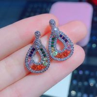 New Colorful Simulation Tourmaline Earrings Design Full Of Diamond Droplets Pear-shaped Rainbow Color Earrings sku image 1