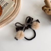 Japanese Autumn And Winter Campus Zaihuile Bowknot Hair Ring Cute Double Ponytail Hair String Girl Christmas Cherry Hair Ring Hair Accessories sku image 1