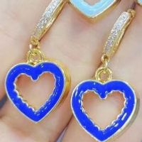 Korean Hit Color Peach Heart Earrings Hollow Dripping Oil Color Heart-shaped Pendant Earrings sku image 3