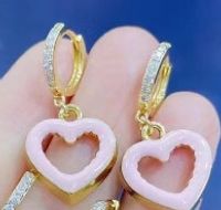 Korean Hit Color Peach Heart Earrings Hollow Dripping Oil Color Heart-shaped Pendant Earrings sku image 5