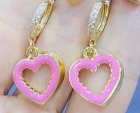 Korean Hit Color Peach Heart Earrings Hollow Dripping Oil Color Heart-shaped Pendant Earrings sku image 6