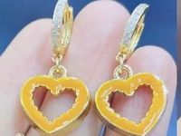 Korean Hit Color Peach Heart Earrings Hollow Dripping Oil Color Heart-shaped Pendant Earrings sku image 7