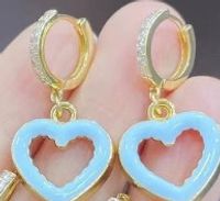 Korean Hit Color Peach Heart Earrings Hollow Dripping Oil Color Heart-shaped Pendant Earrings sku image 8