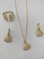 Korean Style Simple Shell-shaped Necklace Earrings And Ring Set European And American Style Creative Personality Fan-shaped Pendant Clavicle Chain sku image 3