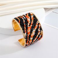 Bohemian Retro Color Rice Bead Wide Bracelet Metal Striped Leopard Print Big Bracelet sku image 2