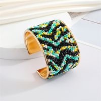 Bohemian Retro Color Rice Bead Wide Bracelet Metal Striped Leopard Print Big Bracelet sku image 4