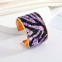 Bohemian Retro Color Rice Bead Wide Bracelet Metal Striped Leopard Print Big Bracelet sku image 5