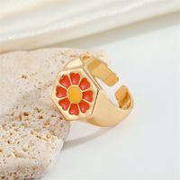 Ornament Simple Trend Drop Oil Daisy Ring Alloy Flower Ring Opening Europe And America Cross Border sku image 3