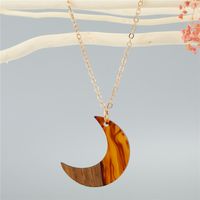 Bohemian Retro Resin Wood Splicing Moon Pendant Necklace Clavicle Chain European Cross-border Jewelry sku image 1