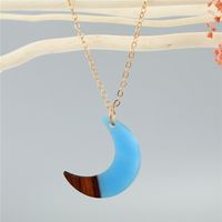 Bohemian Retro Resin Wood Splicing Moon Pendant Necklace Clavicle Chain European Cross-border Jewelry sku image 4