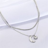 European Cross-border Fashion Simple Metal Stacked Necklace Rhinestone Star Moon Pendant Clavicle Chain sku image 2