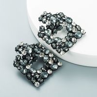 Européen Et Américain De Mode Za Même Style Exagéré Géométrie Carré Alliage Strass Boucles D'oreilles Célébrité Internet Haute-grade Creux-sur Élégant Boucles D'oreilles main image 5