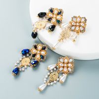 European And American Retro Baroque Palace Style Crystal Pearl Flower Tassel Earrings Female Alloy Diamond Stud Earrings Ornament main image 1