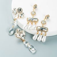 Sterling Silver Needle Korean Fashion Refined Grace Crystal Pearl Earrings Rhinestone Gem Shining Long Tassel Earring Accessories main image 1