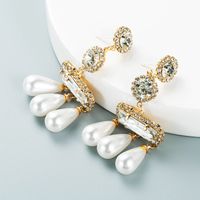 Sterling Silver Needle Korean Fashion Refined Grace Crystal Pearl Earrings Rhinestone Gem Shining Long Tassel Earring Accessories main image 3