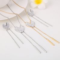 Stainless Steel Jewelry New Creative Heart-shaped Diamond Long Tassel Necklace Earrings Suit main image 2