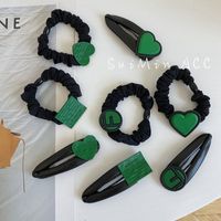 Korean Fashion Peach Heart Letter Pu Hairpin Bangs Green Heart Rubber Band Hair Rope main image 3