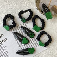Korean Fashion Peach Heart Letter Pu Hairpin Bangs Green Heart Rubber Band Hair Rope main image 4