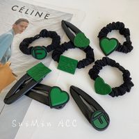 Korean Fashion Peach Heart Letter Pu Hairpin Bangs Green Heart Rubber Band Hair Rope main image 5