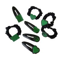 Korean Fashion Peach Heart Letter Pu Hairpin Bangs Green Heart Rubber Band Hair Rope main image 1