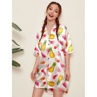 Pajamas Summer Silk Thin Section Mid-sleeved Cute Cat Shirt Skirt Outwear Wholesale Nihaojewelry sku image 15