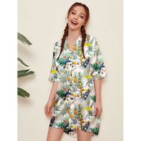 Pajamas Summer Silk Thin Section Mid-sleeved Cute Cat Shirt Skirt Outwear Wholesale Nihaojewelry sku image 18