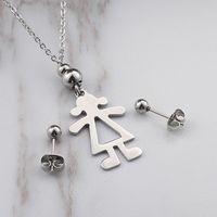Fashion Stainless Steel Creative Little Girl Necklace Earrings Set Wholesale main image 1