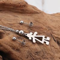 Fashion Stainless Steel Creative Little Girl Necklace Earrings Set Wholesale main image 4