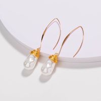New Style V-shaped Long Ear Hooks Hand-wound Baroque Pearl Earrings main image 3