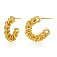 Cross-border Supply European And American Copper Plating 18k Gold Earrings Hollow Twist Chain C Word French Frosty Style Stud Earrings Women sku image 1
