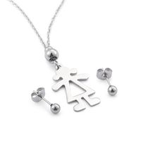 Fashion Stainless Steel Creative Little Girl Necklace Earrings Set Wholesale sku image 1