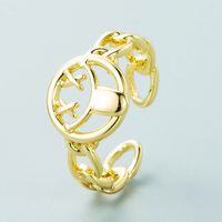 Fashion Copper Gold-plated Micro-inlaid Zircon Geometric Smiley Ring Opening Adjustable Ring sku image 1