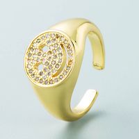 Fashion Copper Gold-plated Micro-inlaid Zircon Geometric Smiley Ring Opening Adjustable Ring sku image 2