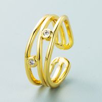 Fashion Copper Gold-plated Micro-inlaid Zircon Geometric Smiley Ring Opening Adjustable Ring sku image 3