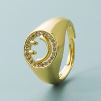 Europa Y América Cruz Frontera Chapado En Cobre Oro Incrustaciones Zirconio Geométrico Cara Sonriente Cremallera Cabeza Anillo Estilo Hip Hop Hombres Y Mujeres Anillo De Apertura Accesorios sku image 1