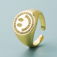 Europe And America Cross Border Copper-plated Gold Inlaid Zircon Geometric Smiling Face Zipper Head Ring Hip Hop Style Men And Women Opening Ring Accessories sku image 2