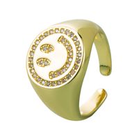 Europe And America Cross Border Copper-plated Gold Inlaid Zircon Geometric Smiling Face Zipper Head Ring Hip Hop Style Men And Women Opening Ring Accessories main image 6