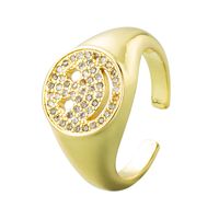 Fashion Copper Gold-plated Micro-inlaid Zircon Geometric Smiley Ring Opening Adjustable Ring main image 6