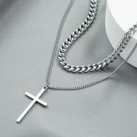 Trendy Design Sense Internet Celebrity Same Style Personality Cross Double Layer Twin Necklace All-match Cold Sweater Chain Accessories main image 4