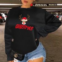 Round Neck Cartoon Christmas Elk Print Long-sleeved Fleece Sweater sku image 10