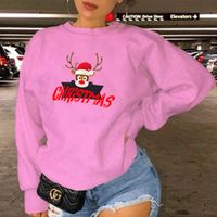 Round Neck Cartoon Christmas Elk Print Long-sleeved Fleece Sweater sku image 19