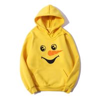 Hooded Christmas Snowman Face Print Long Sleeve Fleece Sweatshirt main image 4