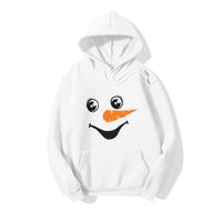 Hooded Christmas Snowman Face Print Long Sleeve Fleece Sweatshirt sku image 2