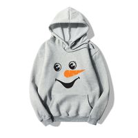 Hooded Christmas Snowman Face Print Long Sleeve Fleece Sweatshirt sku image 6