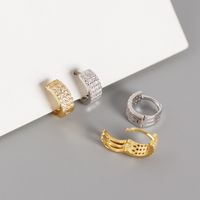Yhe0145 European And American Personalized S925 Sterling Silver Geometric Three-row Drill Micro Inlaid Zircon Ins Style All-match Ear Clip Ear Studs main image 3